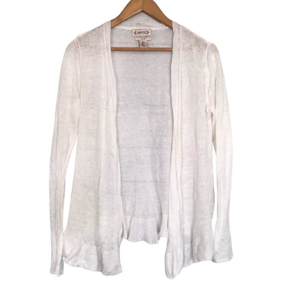 Nanette Lepore cream linen open front cardigan size Small
